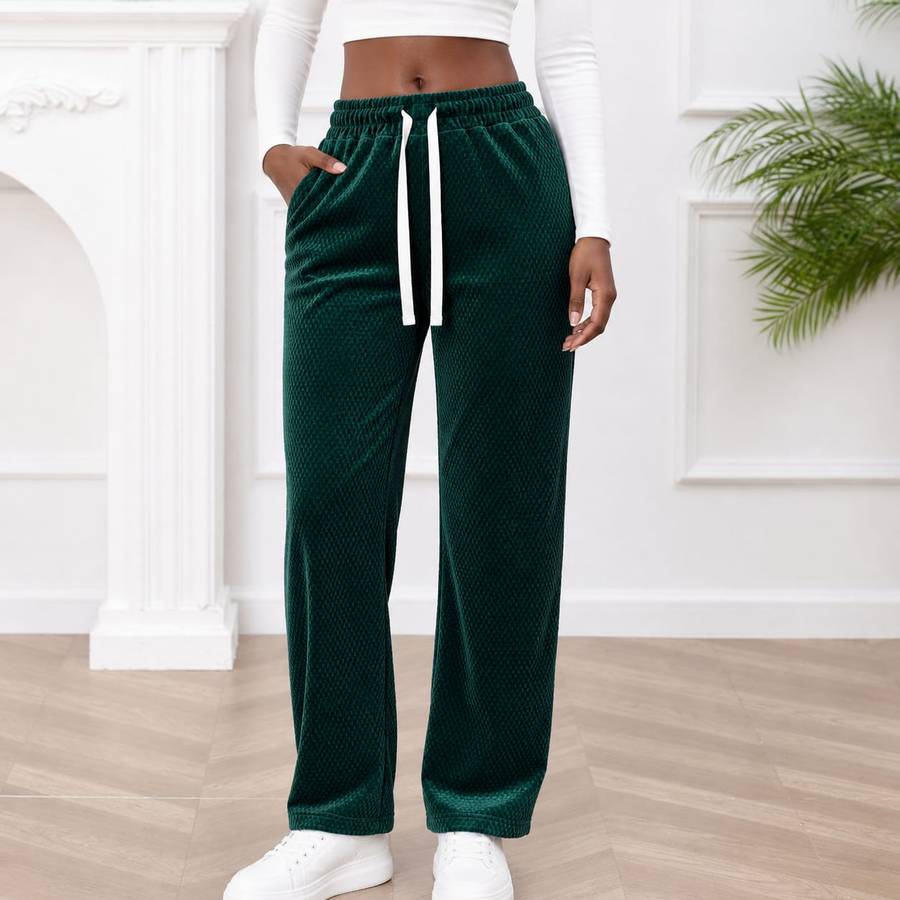 Comfy Textured Wide Leg Drawstring Pants.
