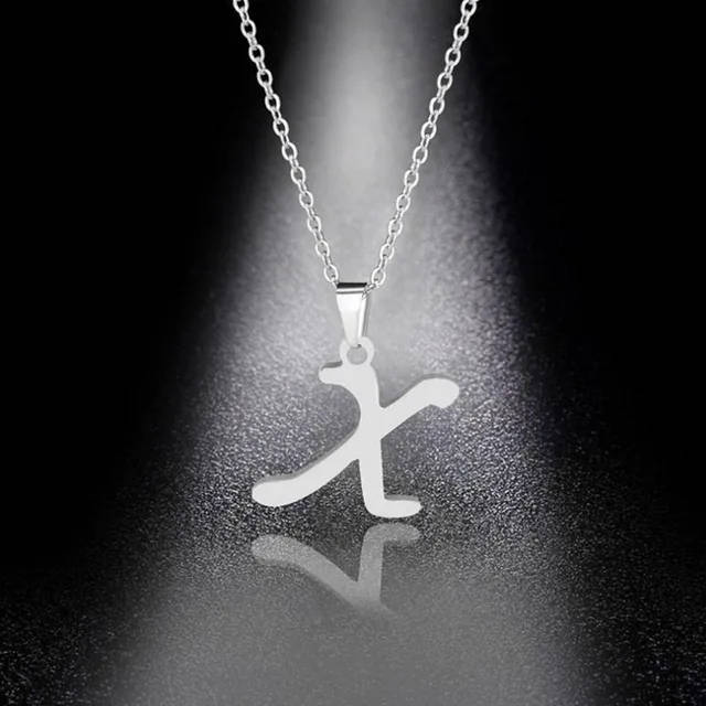 Genuine Letter ` X ` Pendant Stainless Steel With Black Leather Cord Necklace