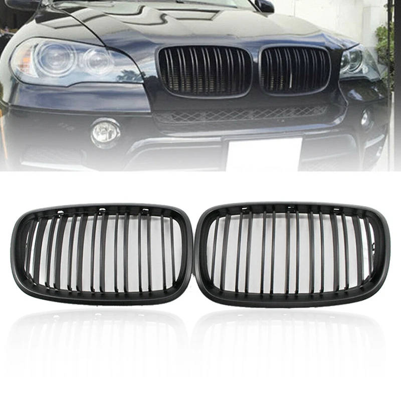 Matte Black Front Bumper Dual Slat Front Kidney Grill Grille For-BMW X5 X6 E70 E71 2007-2014