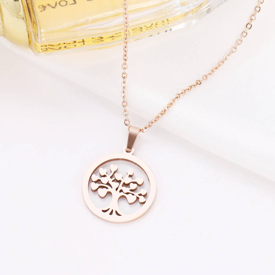 Retail Price R 850 / Genuine Stainless Steel Heart Tree Necklace Rose Gold Color