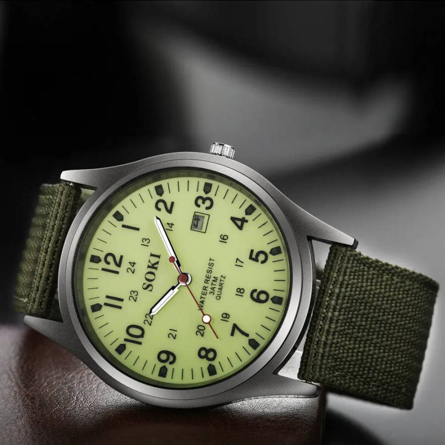 Luminous Nylon Band Military Watch Men Watches Army  Watch - Green Colour Ref 02