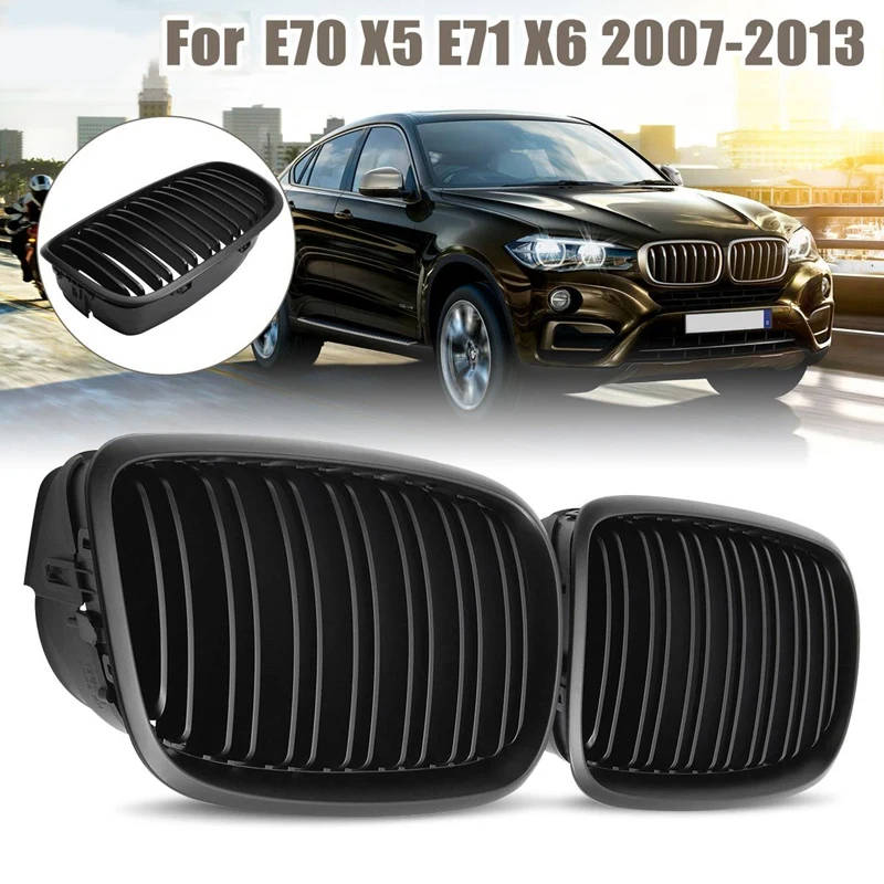 Matte Black Front Bumper Dual Slat Front Kidney Grill Grille For-BMW X5 X6 E70 E71 2007-2014