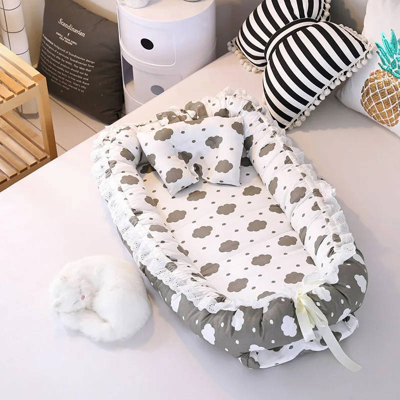 Baby Nest Bed Portable Crib Travel Bed Infant Toddler Washable Cotton Cradle for Newborn Baby Sleep
