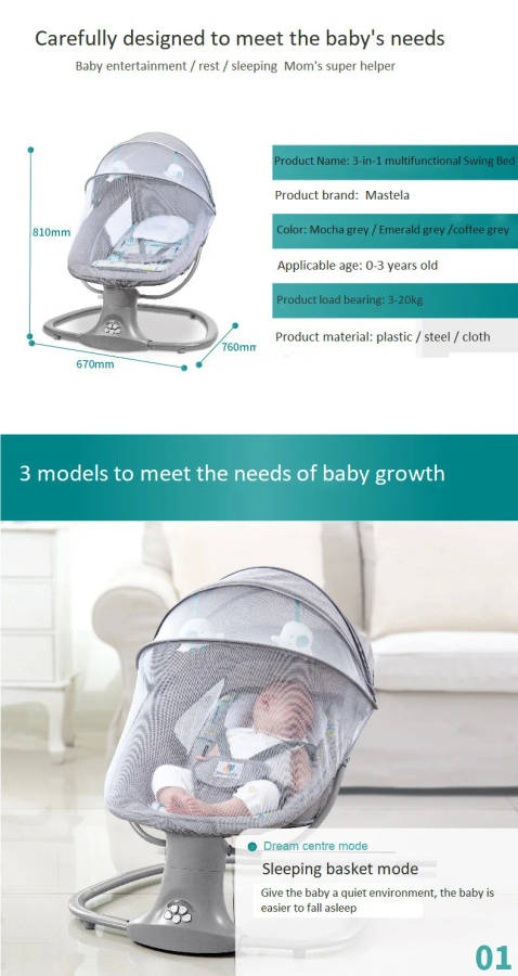 3 in 1 Multi-Function Bassinet Electric Swing
