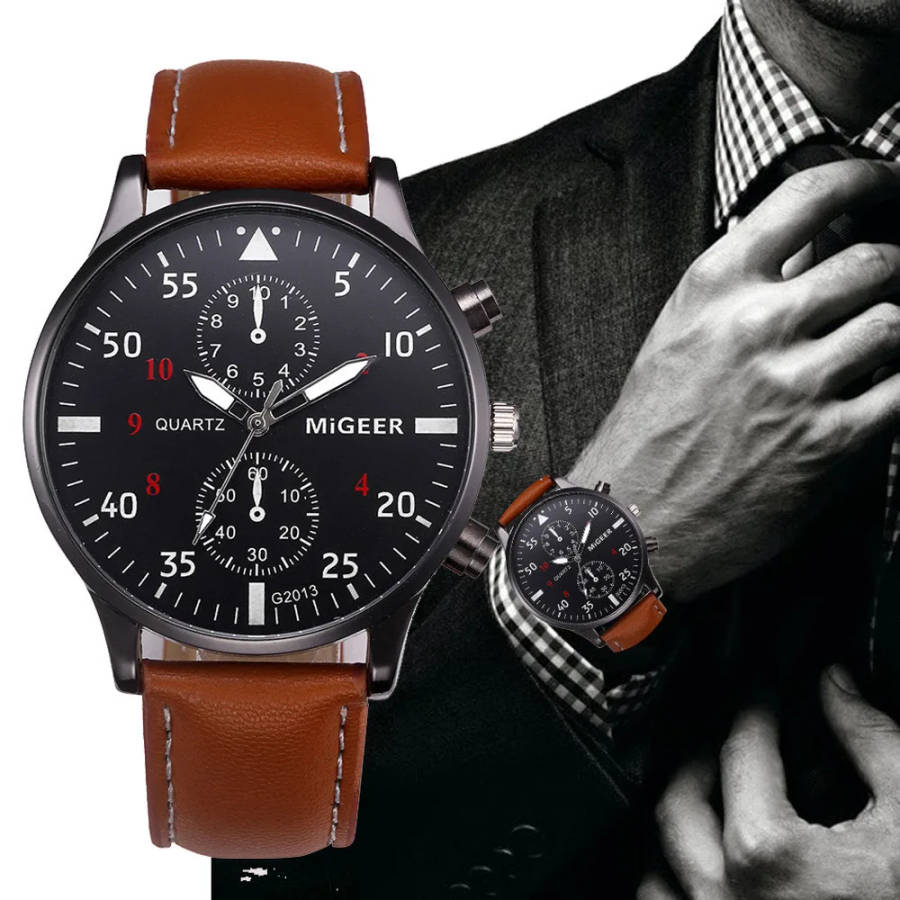 MIGEER Mens Watch.  Style: Fashion & Casual   -   Brown Strap.