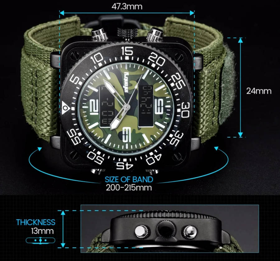 INFANTRY MILITARY CO. Tank 47mm DUAL MOVEMENT Watch with Nylon Band BOXED, FULLY LOADED!