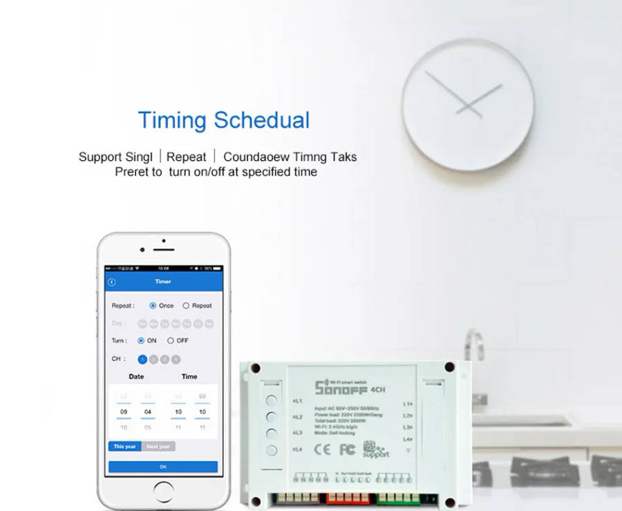 Sonoff 4CH Automation Modules WIFI Switch Smart  Wireless On/Off Remote Control Switches 10A/2200W