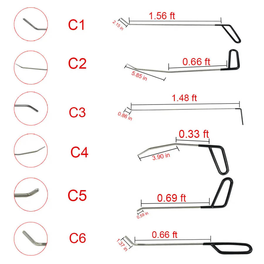 Paintless Dent Repair Tool C1- C6 Tap Down Rod Set