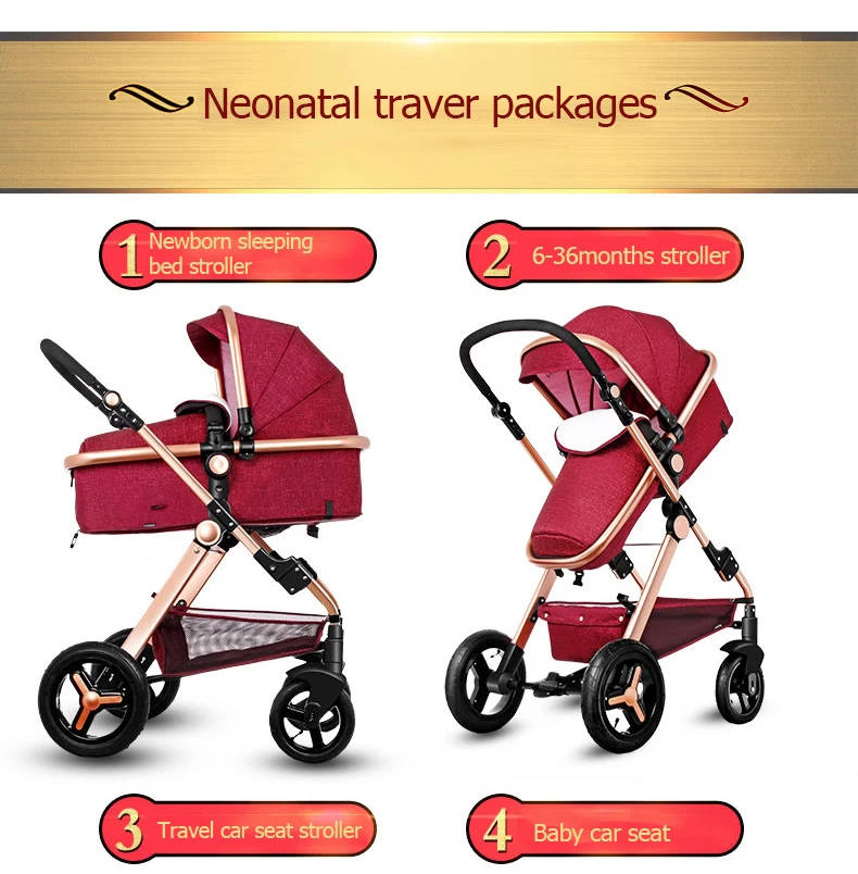 N2019 Gold baby stroller / baby pram 3 in 1 with Ultra light Convenience to travel withcar set strol