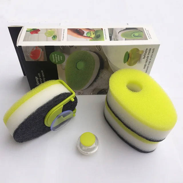 Scouring Sponge With Soap-Dispensing Capsule, Pack Of 3