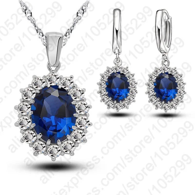 Bridal Wedding Jewelry Set Women Crystal 925 Sterling Silver Blue Cubic Zircon