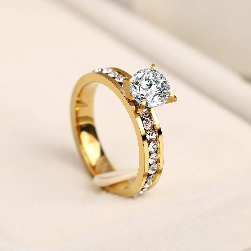 Genuine Stainless Steel Wedding Engagement Ring Gold Size 9