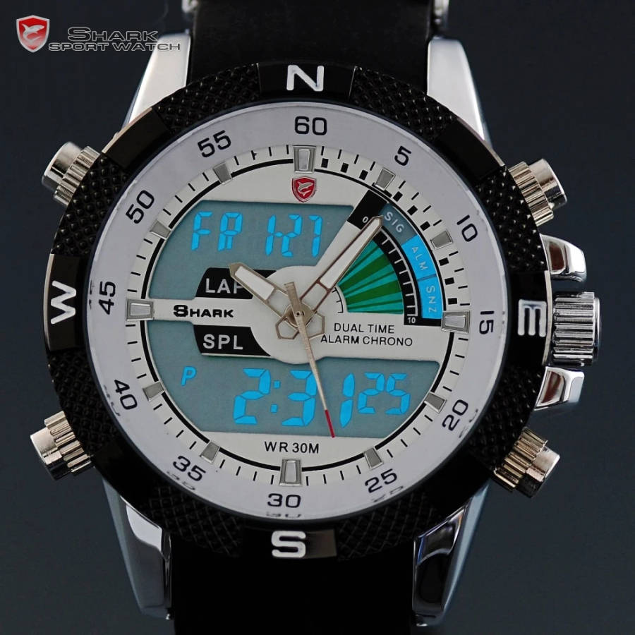 SHARK DUAL LED CHRONOGRAPH PORBEAGLE WATCH W/ BOX, PAPERS, LOADED!!