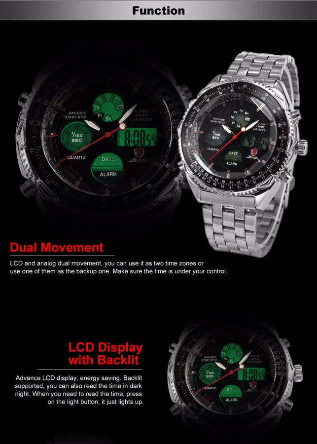 OH BOY!! BRAND NEW SHARK FLIGHT EIGHTGILL MASTER DUAL LED ALARM WATCH W/ BOX, PAPERS, LOADED!!