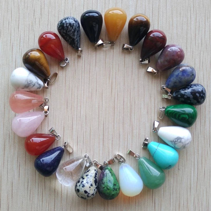 Natural Stone Water Drop Pendants Charms and Leather Cord Necklaces