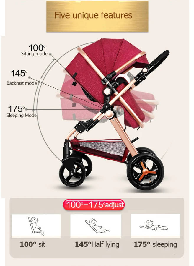 N2019 Gold baby stroller / baby pram 3 in 1 with Ultra light Convenience to travel withcar set strol