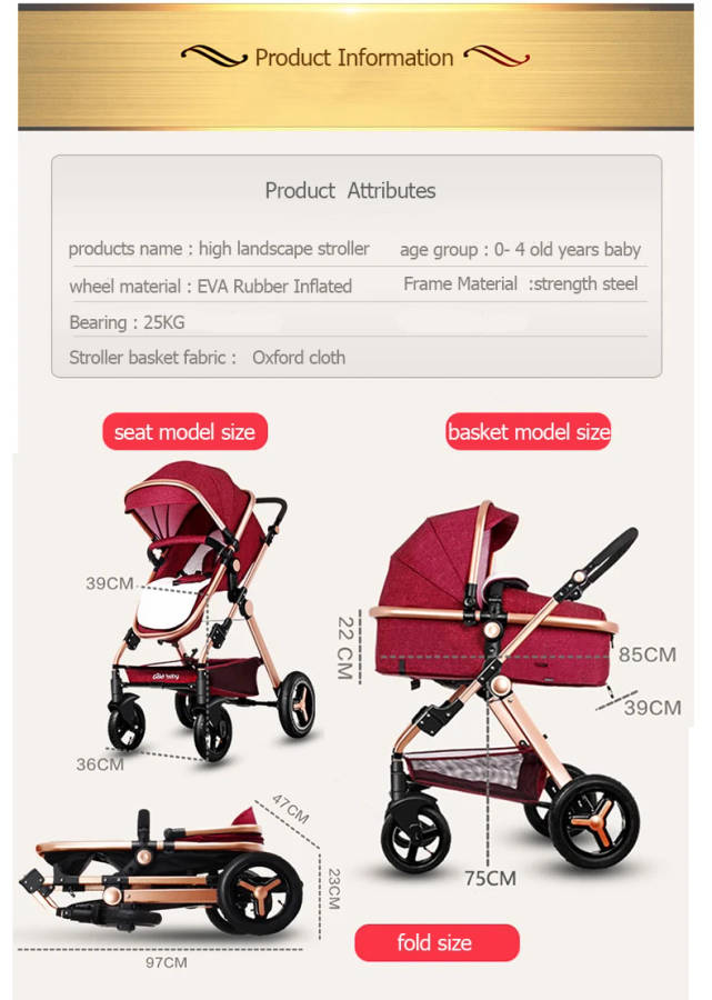N2019 Gold baby stroller / baby pram 3 in 1 with Ultra light Convenience to travel withcar set strol
