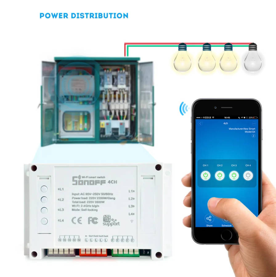 Sonoff 4CH Automation Modules WIFI Switch Smart  Wireless On/Off Remote Control Switches 10A/2200W