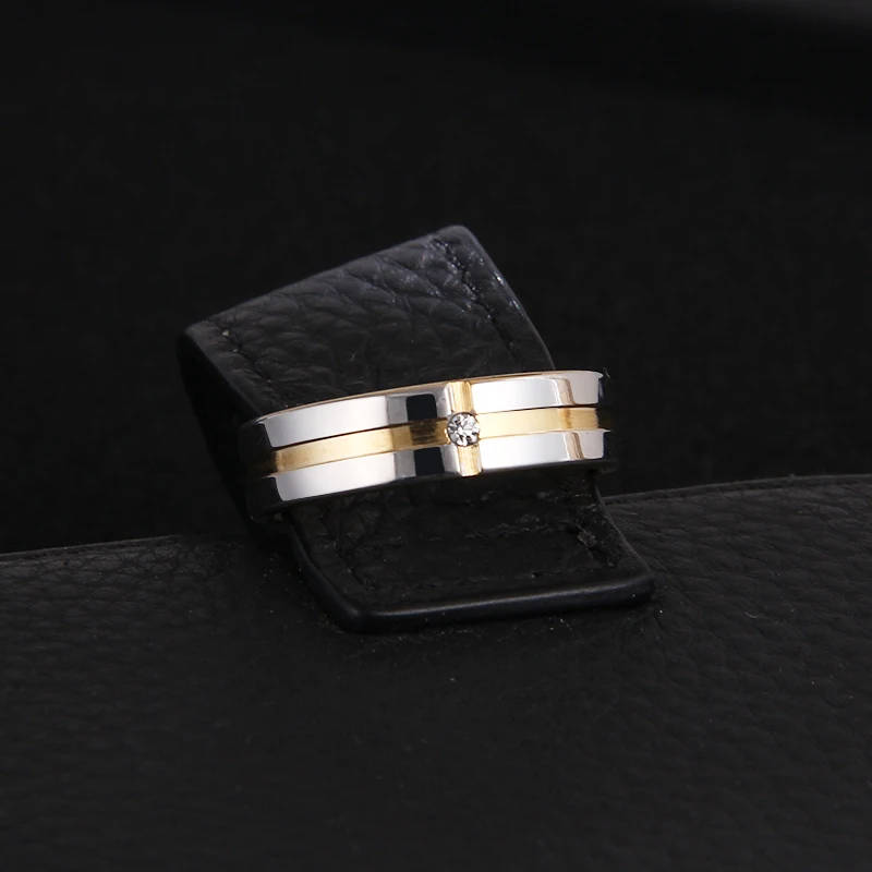 Genuine Stainless Steel Wedding Engagement Ring Gold Color Size 9
