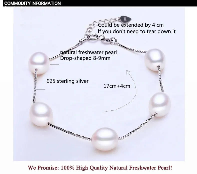 100% GENUINE PEARL and Genuine 925 Sterling Silver Bracelet - Multicolour Pearl