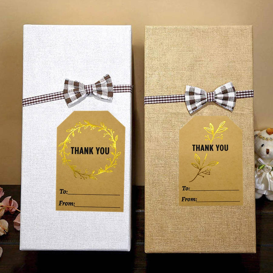 50pcs Gold Leaves 5x7.5cm Kraft Paper Thank You Stickers Seal Labels Ref 03