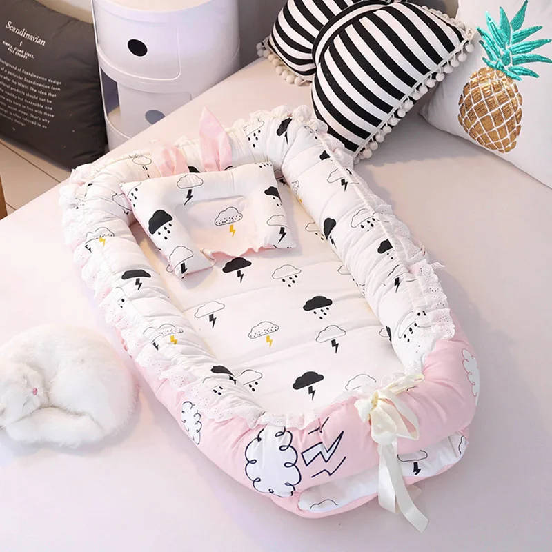 Baby Nest Bed Portable Crib Travel Bed Infant Toddler Washable Cotton Cradle for Newborn Baby Sleep