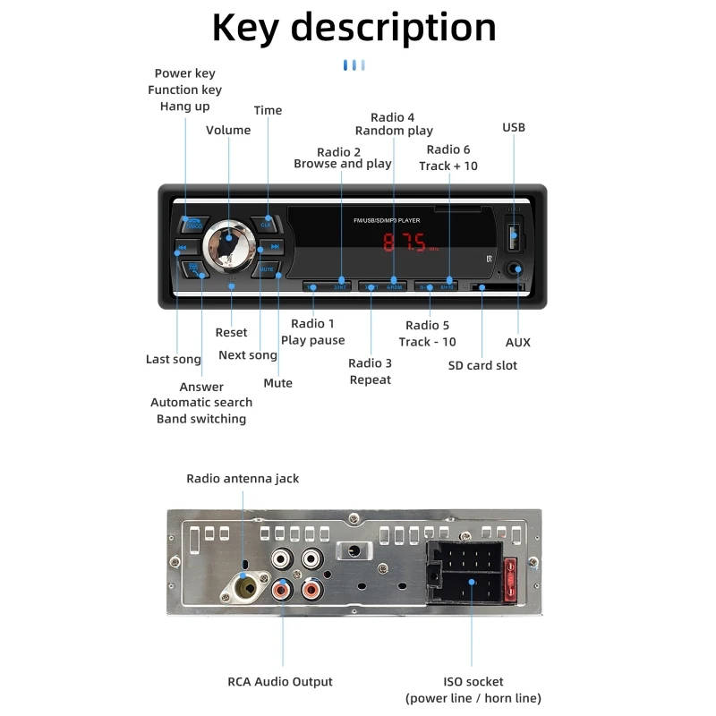 Car MP3 Audio Player, Support Bluetooth Hand-free Calling / FM / USB / SD Card / AUX