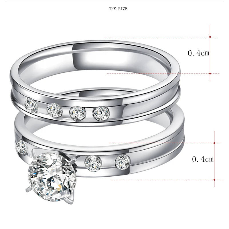 GENUINE STAINLESS STEEL and Zircon Rings Set  Size 9 - DO NOT FADE