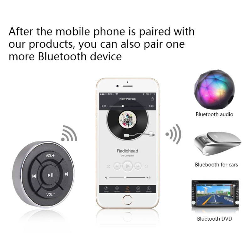 Car Steering Wheel Wireless Bluetooth Controller Mobile Phone Steering Wheel Remote Controller