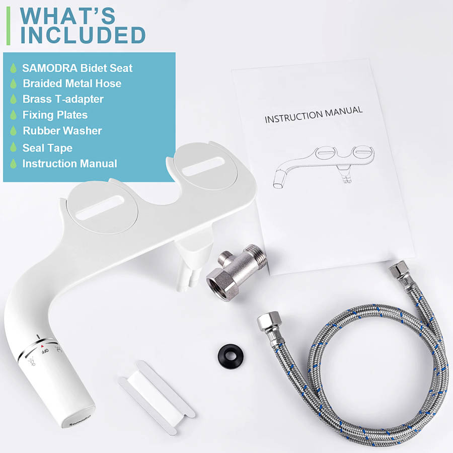 SAMODRA Bidet Attachment Ultra-Slim Toilet Seat Attachment Dual Nozzle Bidet Adjustable Wa