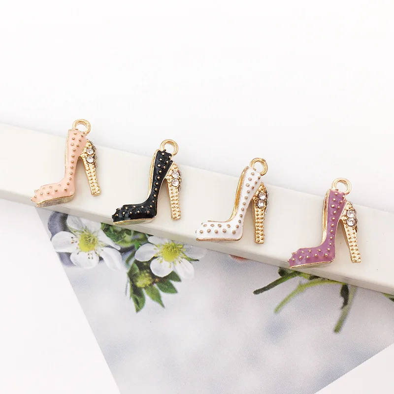 2Pcs 20*16mm Enamel Drop Oil High Heels Charms Pendant - Black