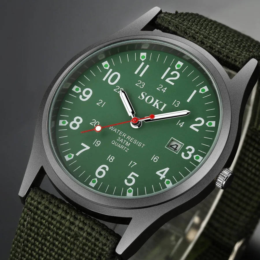 Luminous Nylon Band Military Watch Men Watches Army  Watch - Green Colour