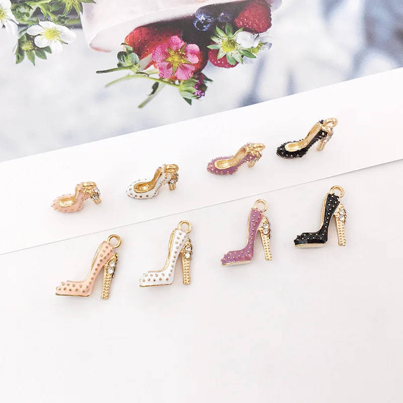 2Pcs 20*16mm Enamel Drop Oil High Heels Charms Pendant - Black