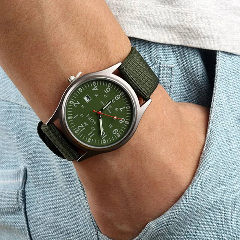 Luminous Nylon Band Military Watch Men Watches Army  Watch - Green Colour