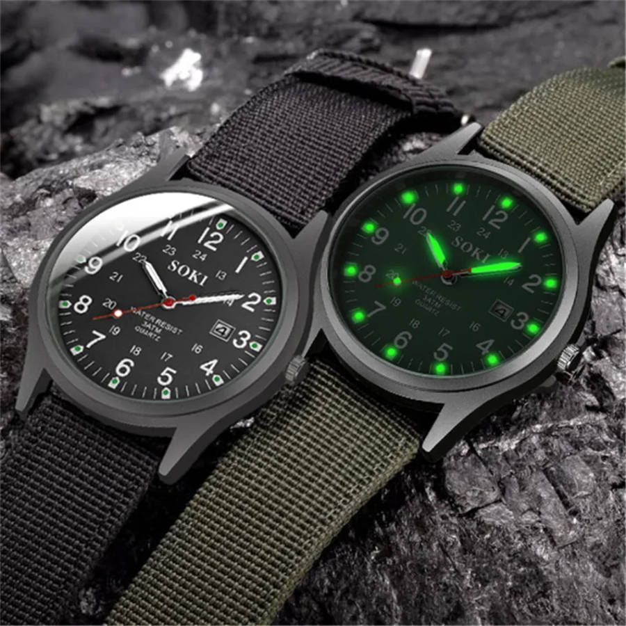 Luminous Nylon Band Military Watch Men Watches Army  Watch - Green Colour