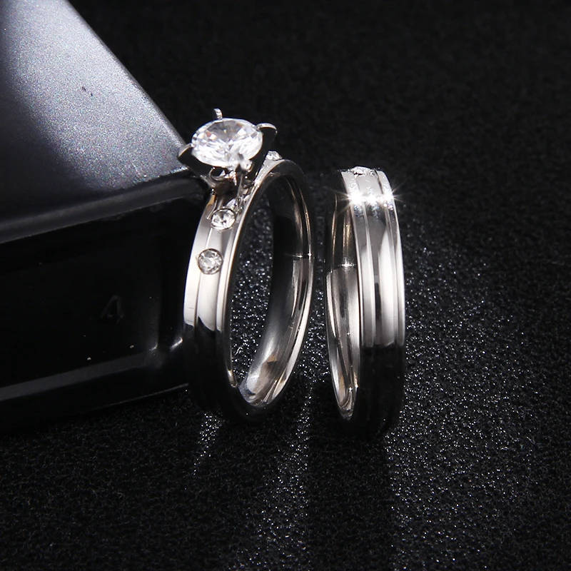 GENUINE STAINLESS STEEL and Zircon Rings Set  Size 9 - DO NOT FADE