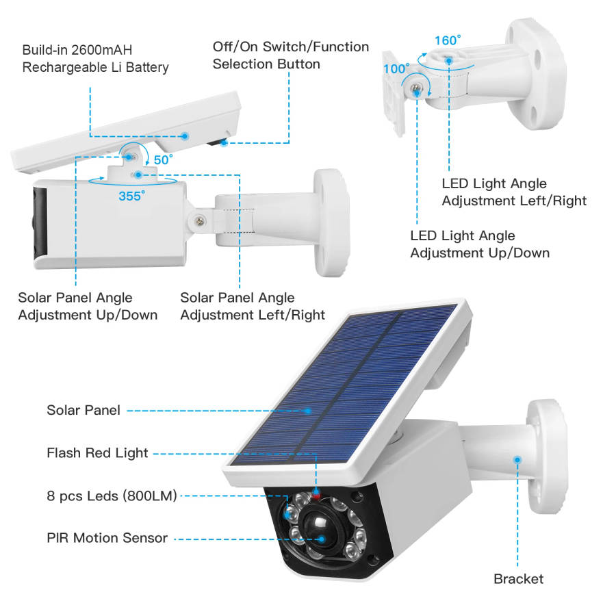 LED Solar Motion Sensor Lamp Outdoor Simulation Dummy Camera Waterproof