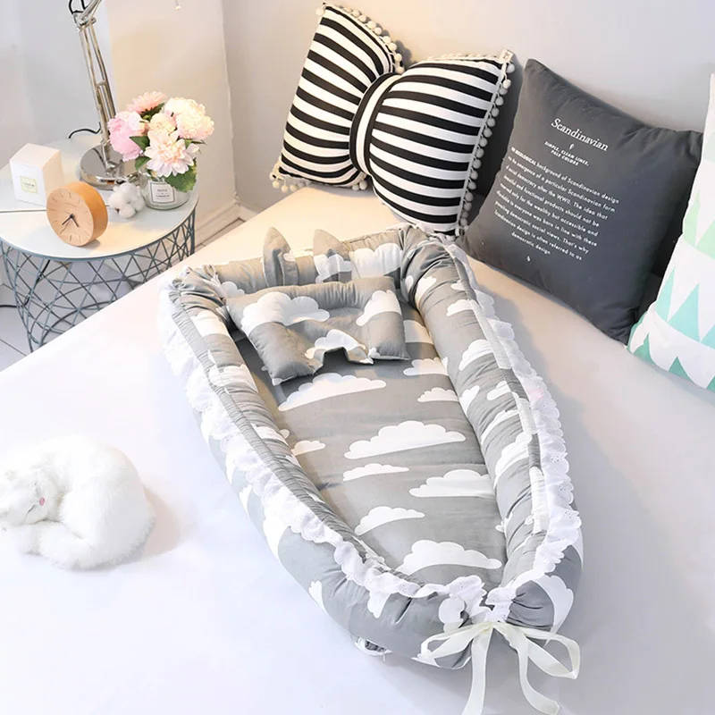 Baby Nest Bed Portable Crib Travel Bed Infant Toddler Washable Cotton Cradle for Newborn Baby Sleep
