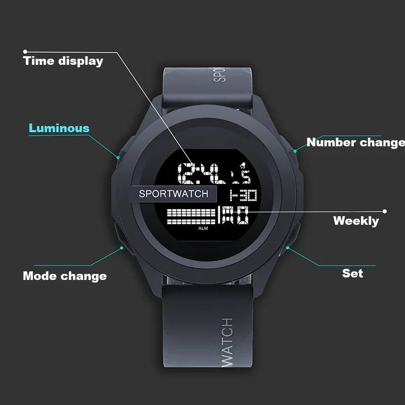 Sport Digital Wristwatch Stopwatch - Deep Blue