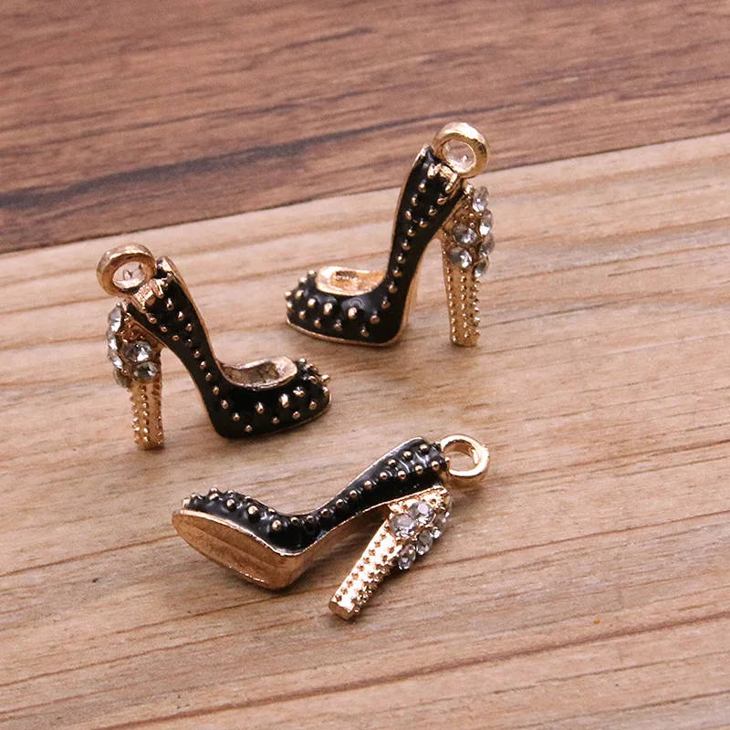 2Pcs 20*16mm Enamel Drop Oil High Heels Charms Pendant - Black
