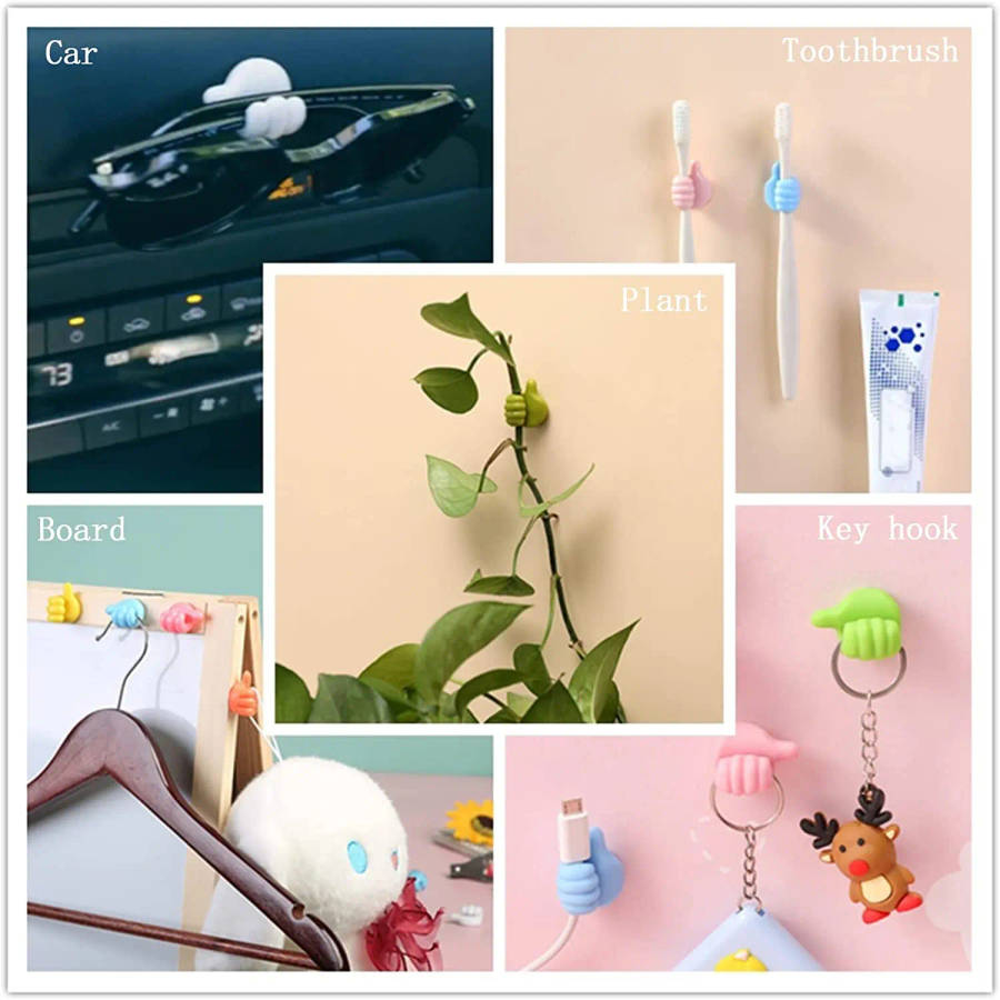 6pc Self-Adhesive Silicone Thumb Wall Hook Cable Management Wire Organizer