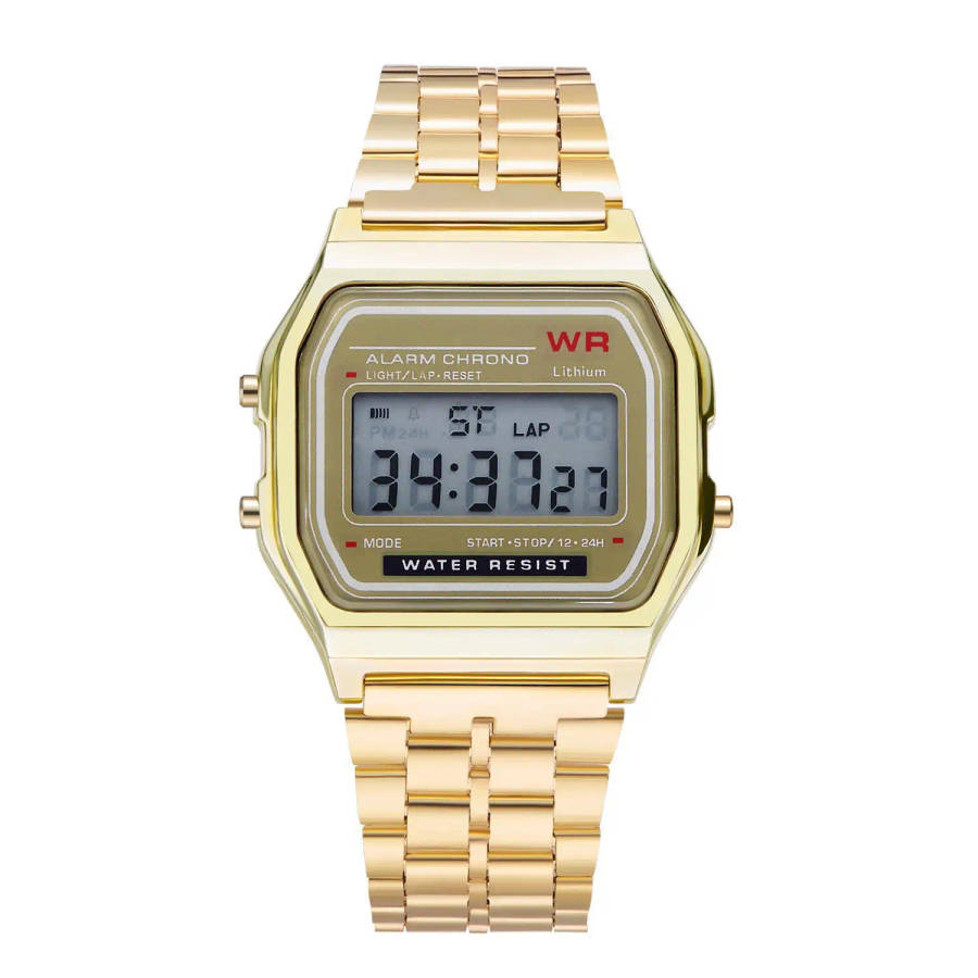 Men`s Digital Watches Luxury Stainless Steel Link Bracelet Wrist Watch - Gold