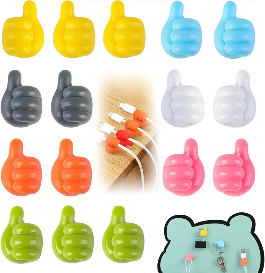 6pc Self-Adhesive Silicone Thumb Wall Hook Cable Management Wire Organizer