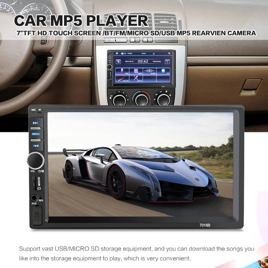 7018B 7.0 inch HD Touch Screen Dual DIN Car Radio Bluetooth Stereo MP3 / MP4 / MP5 Player