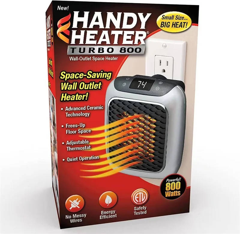 Handy Heater Turbo 800watts  -Mini Electric Wall-outlet Flame Heater Plug-in Air Warmer