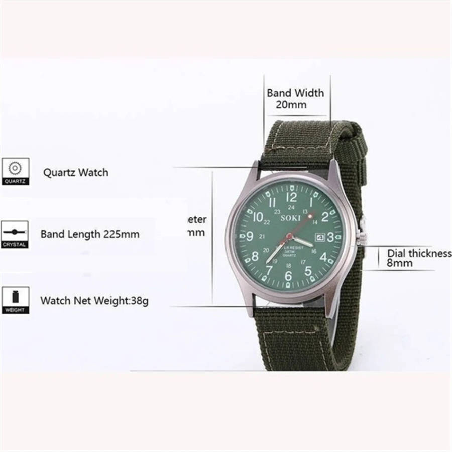 Luminous Nylon Band Military Watch Men Watches Army  Watch - Green Colour