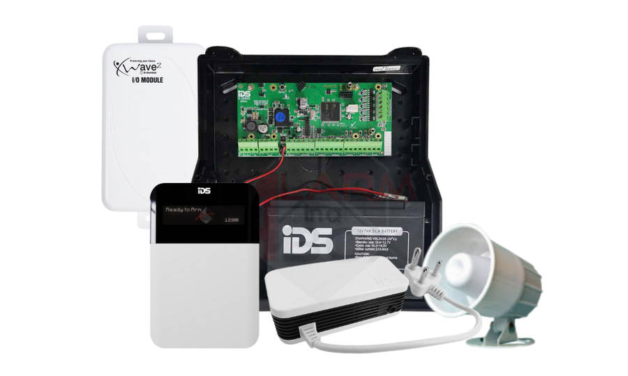 IDS X64 wireless kit, LCD K/P, Xwave2 HUB, 24V PSU, battery, siren