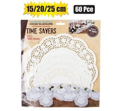 Doilie paper rnd white 60 Piece (15/20/25cm)