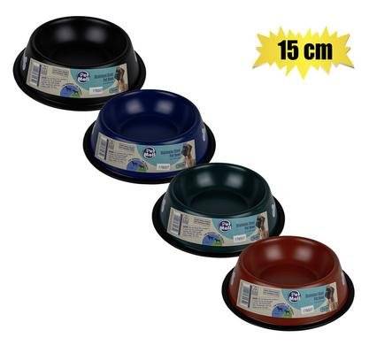 PET DOG BOWL STAINLESS STEEL DARK COLOURS 15cm