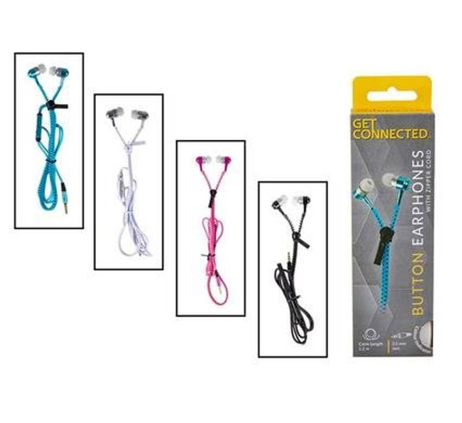 Earphones metallic w/zipper cord